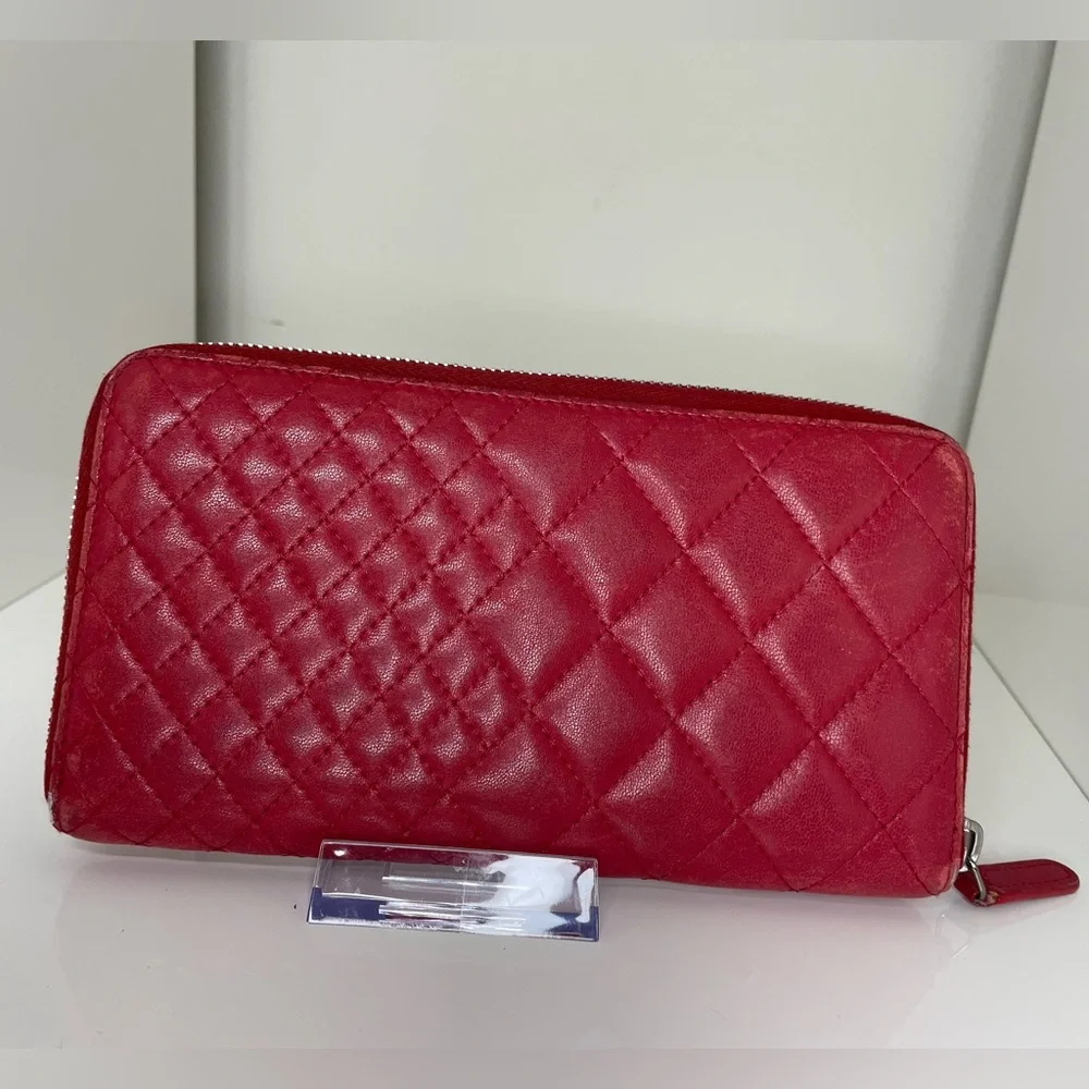 Chanel Lambskin Multi Size Quilted Zip Around Wallet Red EXTREMELY RARE